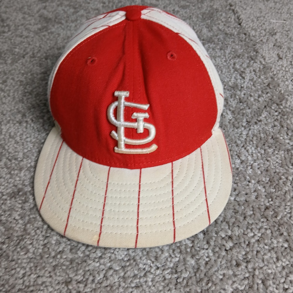 New Era 59FIFTY St Louis Cardinals Pinstripe Fitted Hat Red Cream Size 7 MLB USA